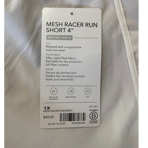 NWT Athleta Mesh Racer Run Short 4" Inseam White Size Womens 1X 1XL - Picture 2 of 5